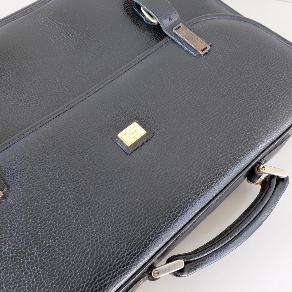 Burberry Black Leather Briefcase with Gold Accents